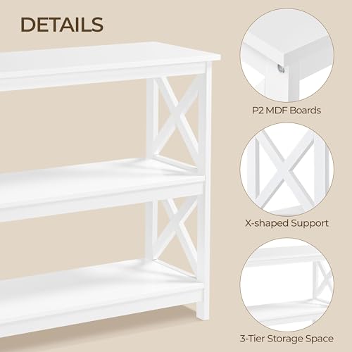 Yaheetech 42"L White Console Table 3-Tier Narrow X-Frame Open Storage Shelf | Sofa Table for Entryway, Hallway and Living Room, Slim 14" Depth, Powder-Coated MDF, 88 lb Top Load, Easy Assembly - color: White