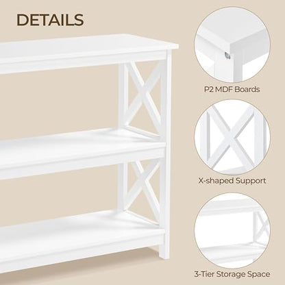 Yaheetech 42"L White Console Table 3-Tier Narrow X-Frame Open Storage Shelf | Sofa Table for Entryway, Hallway and Living Room, Slim 14" Depth, Powder-Coated MDF, 88 lb Top Load, Easy Assembly - color: White