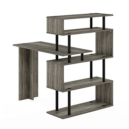 Furinno Classic Desk, 40" Wide L-Shape Gaming Desk, Computer Desk, Writing Desk with 5-Tier S-Shaped Side Shelves for Home Office, Study Room, Dorm, Bedroom, French Oak - color: French Oak/Black, style: 5-Tier Side Shelves