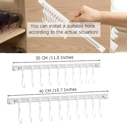 OULIGET Utility Slide Rail Hook,Under Cabinet Kitchen No Punching Hooks for Hanging Utensil,Bathroom Bedroom Office Wall Door Rack with 10 Hooks,15.7 and 11.8 Inches,2Pieces - color: White