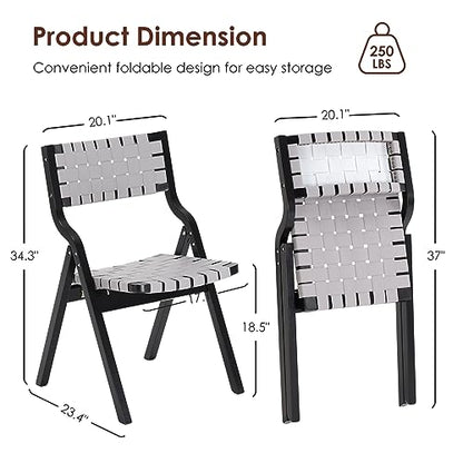 Wood Folding Chairs, Foldable Chairs Wooden Indoor Stackable Dining Chairs for Kitchen & Dining Room Chair Woven Seat & Webbing Back, Dining Chair Set of 2 - color: Light Gray/Black, Pu Leather