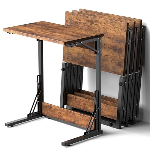 Tatub 24" Folding C Shaped End Table Set of 4, Small Sofa Side Laptop Desk, Couch TV Tray Table for Living Room, Bedroom, Rustic Brown - color: Light Brown, style: 4PK