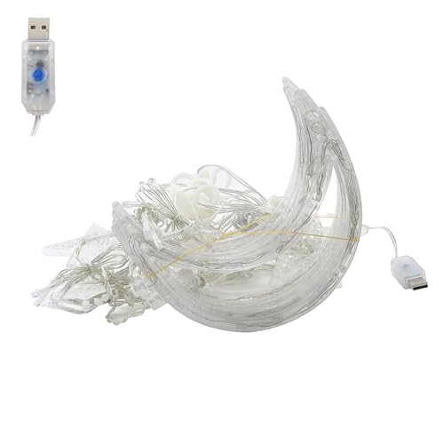 138 Led Curtain String Light Star Moon Icicle Light with 8 Lighting Modes Timer USB Operated Dimmable Fairy String for Window Wall Home Decoration Warm White - size: Moon and Star