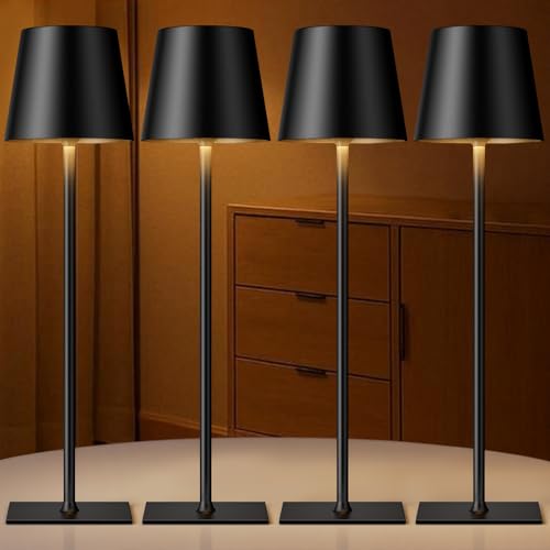 Kakanuo Black Cordless Rechargeable Table Lamp, 4 Pack Portable Desk Lamp with 5000mAh Battery, Touch Control Stepless Dimming, Wireless Night Light for Dining, Outdoor Camping, Coffee Shop - color: Black- 1, size: 4 Pack