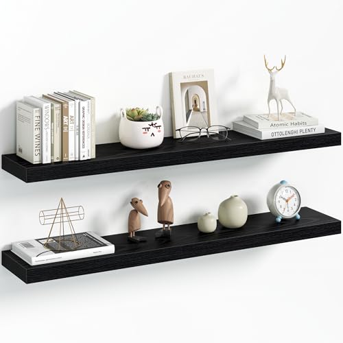 Vivelove 36 Inch Floating Shelves Wall Mounted for Display, 6.5 Deep Duty Shelves with Invisible Brackets for Living Room,Bedroom,Kitchen, Bathroom Storage & Decor,36" Wx6.5 Dx1.4 H - Black - color: Black, size: 36”Wx6.5”Dx1.4”H