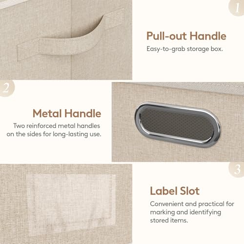 Lifewit Fabric Foldable Storage Bins with Lids and Handles,34.5L,3 Pack | Foldable, stackable clothes storage boxes with handles for decorative closet organization in bedrooms, offices,Beige