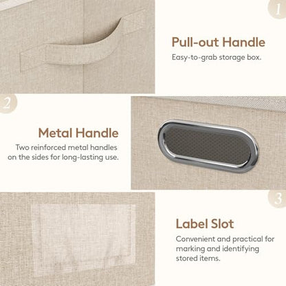 Lifewit Fabric Foldable Storage Bins with Lids and Handles,34.5L,3 Pack | Foldable, stackable clothes storage boxes with handles for decorative closet organization in bedrooms, offices,Beige