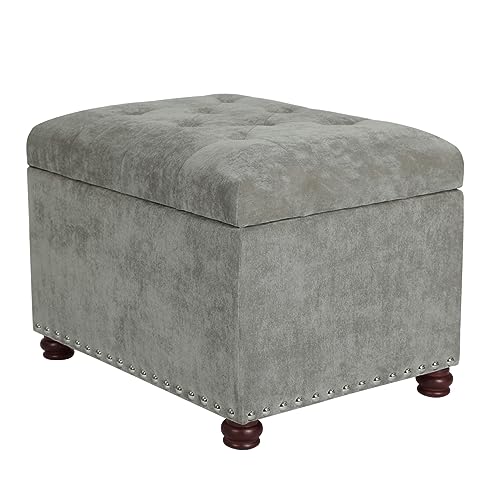 Storage Ottoman Foot Rest Stool, 24" Velvet Footstool Bench for Living Room Bedroom, Light Grey - color: Light Grey