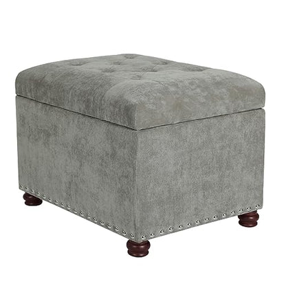 Storage Ottoman Foot Rest Stool, 24" Velvet Footstool Bench for Living Room Bedroom, Light Grey - color: Light Grey