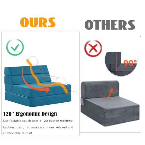 jela Foldable Sofa Bed, Convertible Sleeper Lounge Chair Floor Mattress Floor Couch with Backrest, Fold Out Futon with Washable Miss Fabric Cover for Guest Room, Living Room (83"x33",Teal) - color: Miss Fabric Light Blue