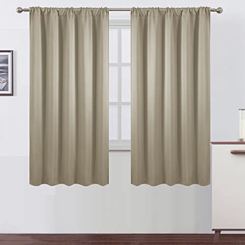 Blackout Curtains 52 x 63 inch/Beige Curtains Set of 2 Panels/Thermal Insulated Room Darkening Bedroom Curtains - color: Beige, size: 52"W x 63"L (Pack of 2)