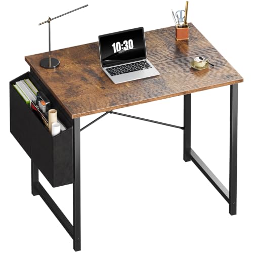 OLIXIS Small Computer Desk, 31 Inch Gaming Desks for Home Office | Writing Study Craft Work Table, Computer Workstation for Bedroom Small Spaces with Storage Bag, Brown - color: Brown Table Top &Black Legs, size: 31 Inch