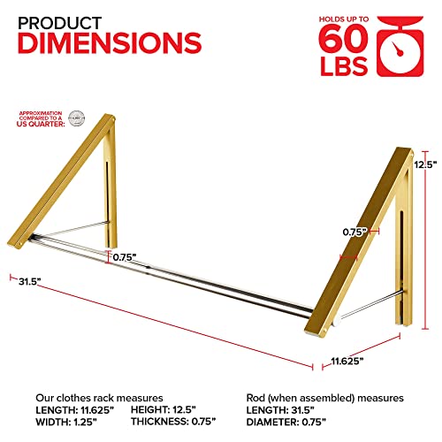 Double Foldable Clothing Rack w/ Extension Rod, Wall-Mounted Retractable Clothes Hanger for Laundry Dryer Room, Hanging Drying Rod, Small Collapsible Folding Garment Racks, Dorm Accessories (Gold) - color: Gold