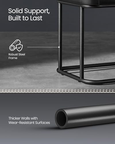 VASAGLE Storage Ottoman Bench for Entryway, PU Leather, Loads 660 lb | Ottoman Bench, Transitional, with Stitching, Bedroom, Living Room, Ink Black, EKHO Collection ULOM085B01 - color: Ink Black, style: Steel Frame Bench