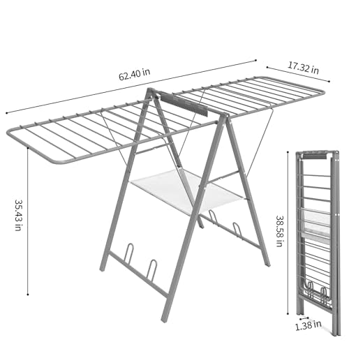 Ultra Thin Drying Rack for Clothing, Foldable Clothes Drying Rack with Enhanced Capacity, Convenient and Space-Saving Laundry Rack with Adjustable Wings - color: Grey-1