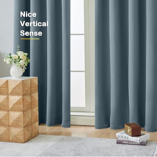 Stone Blue Blackout Curtains for Bedroom 96 Inches Long 2 Panels, Soft Fabric Blackout Curtains, Room Darkening Living Room Window Treatments, Dual Rod Pocket Window Drapes, 2x40Wx96L Inches - color: Mineral Blue, size: 40"W x 96"L (Pack of 2)