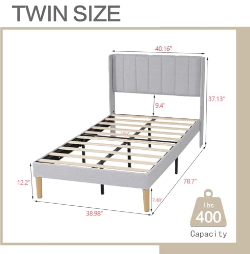 AGARTT Upholstered Platform Bed Frame Twin Size, Light Grey Linen | Headboard and Footboard/Wooden Slats Support/No Box Spring Needed/Easy Assembly - color: Light Grey Linen, size: Twin