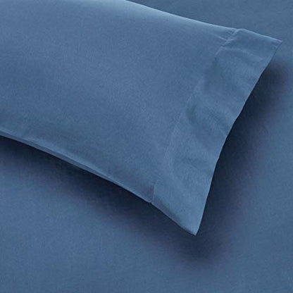 Amazon Basics Full/Queen Comforter Set with Sheets, 7-Piece Blue Calvin Striped Bedding, Lightweight Microfiber Bed-in-a-Bag - color: Blue Calvin Striped, size: Full/Queen, style: 1-Pack