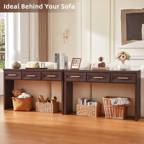 RWYHG 47" Entryway Table with 3 Drawers, Modern Wood Console Table, Walnut | Layered Drawer Front Design , Open Bottom Storage, Farmhouse Behind Couch Table, Entry Table for Living Room Hallway& Foyer - color: Walnut