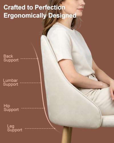 Set of 2 Mid-Century Dining Chairs High Back Beige Velvet Upholstered Modern Farmhouse Kitchen Chairs with Sturdy Metal Legs, Ergonomic Armless Accent Chairs for Dining Room/Living Room/Apartment - color: White