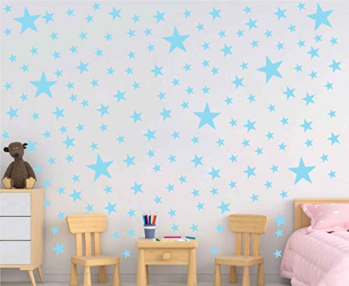 174pcs Mixed Size Star Wall Stickers Home Decor Bedroom Removable Nursery Wall Decals Kids DIY Art Decal Gold White Black Star Wall Sticker JW343 (Canal Blue) - color: Canal Blue