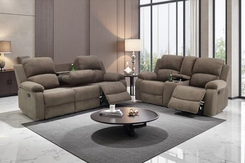A Ainehome 2 Pieces Living Room Furniture Sets with Storage, Corduroy Sofa Sets Manual Recliner Sofa Set, Reclining Couches and Loveseat Furniture Set for Living Room/Rv/House/Office, Taupe - color: A-taupe Corduroy, size: Sofa+Loveseat