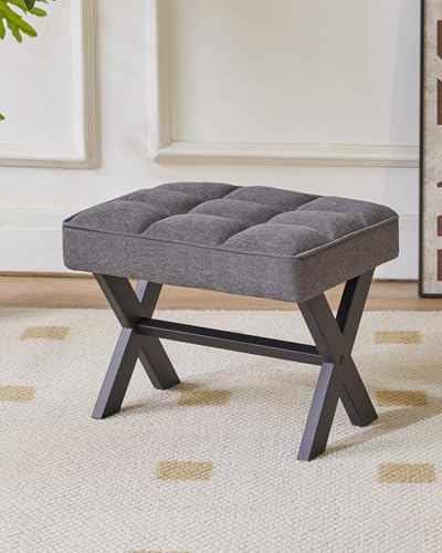 IBUYKE Small 12" H Footrest, Square Linen Step Stool, Dark Gray WBD011G | Foot Stool Metal X-Leg Multi-Use Small Side Table Living Room Bedroom Entryway Office - color: Dark Grey, size: 12.2"-Linen
