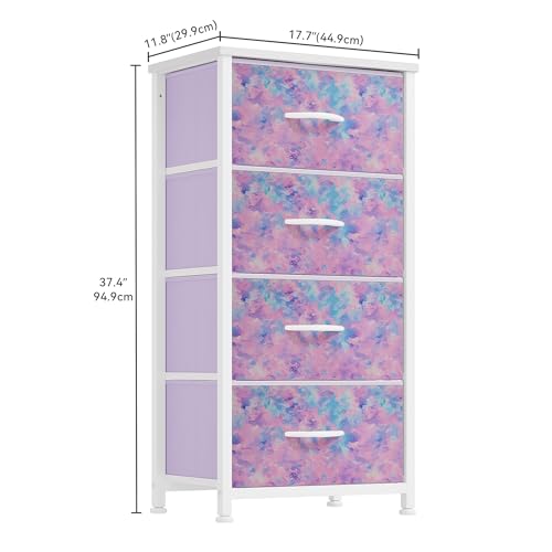 DWVO Dresser with 4 Drawers, Purple | Storage Tower Unit, Kids Dresser for Bedroom, Living Room, Closets, Sturdy Steel Frame, Wooden Top & Easy Pull Fabric Bins - color: Purple, style: 4-Drawer