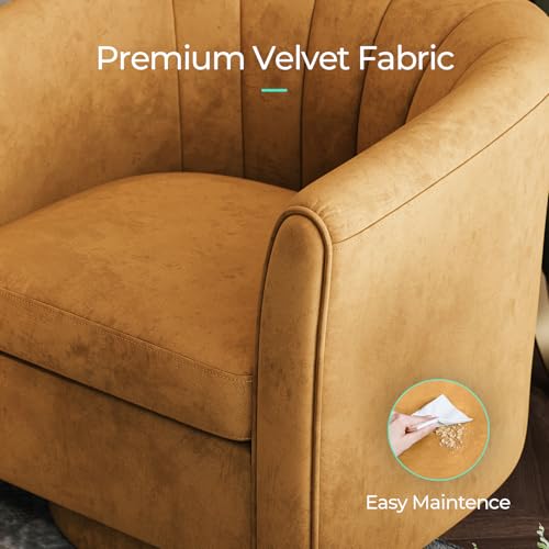 LINSY Large Swivel Accent Chair with Ottoman, Velvet Barrel Chair with Footrest, Modern Upholstered Comfy Reading Chair Armchair for Living Room, Bedroom, Study Room, Office, Yellow - color: Yellow, size: Large