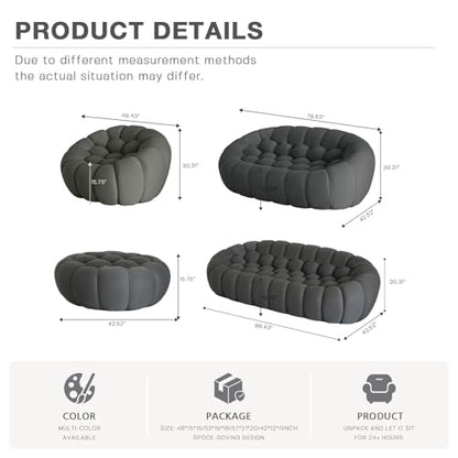 Modular Sectional Sofa,Bubble Couch Set,1 Seater+ Ottoman,Modern Upholstered Bean Bag Sofa Couch Mesh Fabric Lazy Floor Chair Living Roon Sets (Dark Gray) - color: Dark Gray, size: 48"+42"