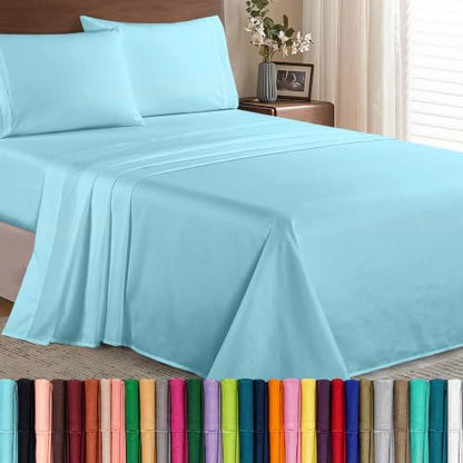 Elegant Comfort Luxury 1500 Premium Hotel Quality Microfiber 4-Piece Sheet Set - Wrinkle Resistant, All Around Elastic Fitted Sheet, Deep Pocket up to 16", Twin/Twin XL, Aqua - color: Aqua, size: Twin/Twin XL