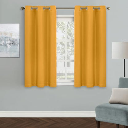 MYSKY HOME Musturd Yellow Blackout Curtain, Grommet Small Room Darkening Curtain for Bedroom and Kids, Thermal Insulated, Single Panel, 42 x 54 Inch - color: Mustard Yellow, size: 42"W x 54"L (Pack of 1)
