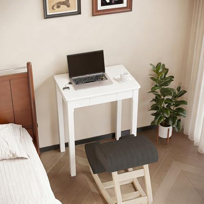 Solid Wood Desk with Drawers - 24 x 16 Inch Simple Narrow Desks, Rubber Wood Study Table, Small Writing Desk for Small Spaces|Bedroom - Modern White Desks - color: White, size: 23.6 in W x 15.7 in D