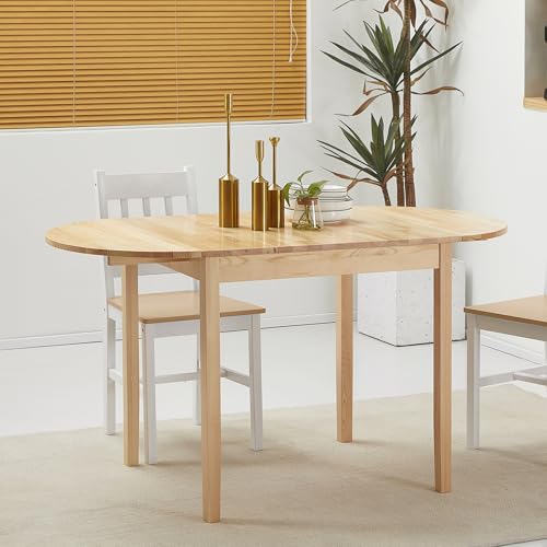 HOMCOM 55" Solid Wood Kitchen Table for 4-6 People Oval Drop Leaf Natural | for Small Spaces, Folding Dining Table - color: Natural Wood Finish