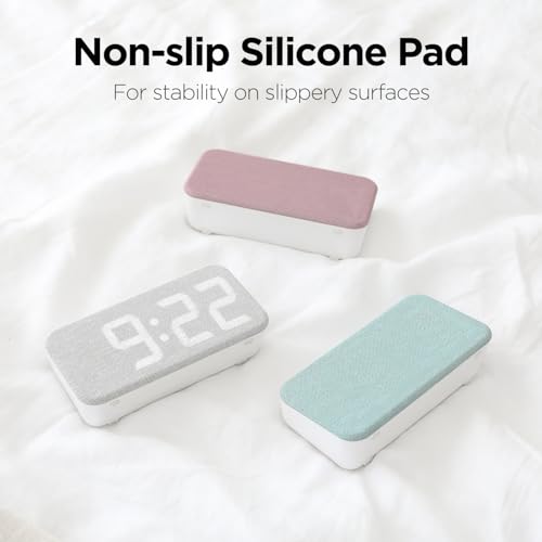 mooas Cosy Fabric LED Desk Clock, Digital Alarm Clock (Light Grey) | USB Charging Port, 12/24H Mode, Temperature Display, Alarm & Snooze, Cozy Atmosphere, Non-Slip Silicone pad for Stability - color: Light Grey