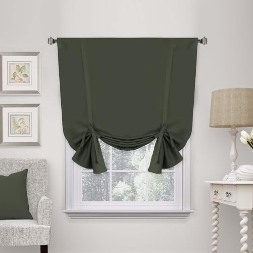 H.VERSAILTEX Blackout Tie Up Curtain Thermal Insulated Window Shade Light Blocking Balloon Roman Shade Bathroom Adjustable Rod Pocket Panel for Small Window,42" Wide by 63" Long,Olive - color: Olive