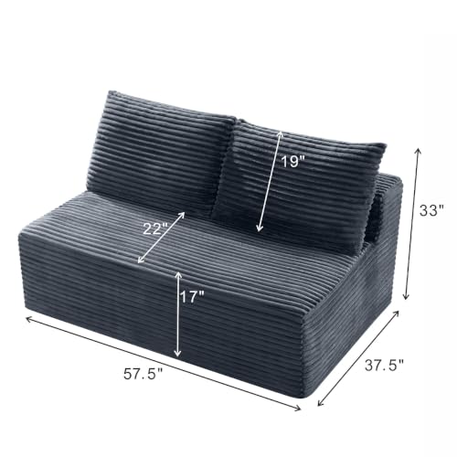Boneless Couch for Bedroom, Small Compact Loveseat for Small Spaces | Comfy Lounge Chair Cloud Armless Loveseat with 2 Headrest for Apartment Living Room - color: Grey