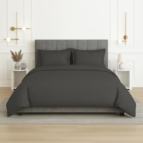 CharlottelyHues 1 Piece Duvet Cover- 100% Egyptian Cotton Breathable, Soft Duvet Cover Set with Zipper & Corner Ties Quilt Cover Sateen Weave Durable Duvet - Queen/Full (Dark Grey) - color: Dark Grey, size: 1 Pc Duvet - Queen / Full