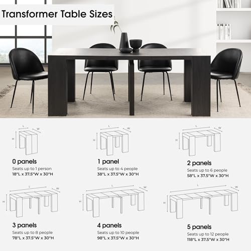 Transformer Table Solid Wood Extendable Dining Table, Black | Seats 2-12, Expandable Dining Room Table, Space-Saving Furniture, Kitchen and Dining Room Furniture, Table Only - color: Black, size: Table Only