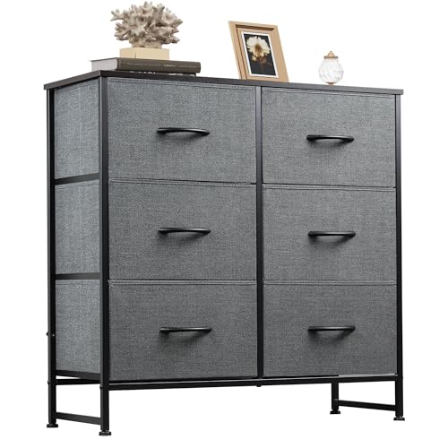 WLIVE Dresser for Bedroom with 6 Drawers, Dark Grey | Closet Dresser, Metal Frame, Wooden Top, Fabric Dresser for Closet, Living Room, Hallway - color: A-dark Grey