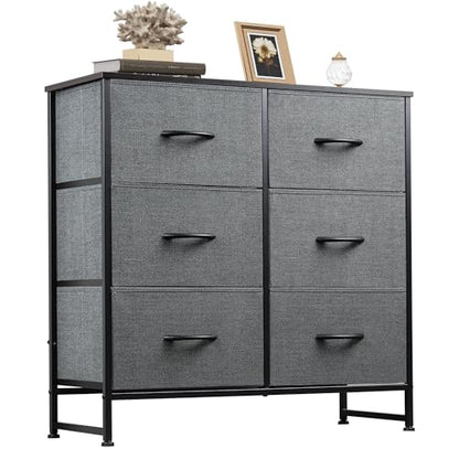 WLIVE Dresser for Bedroom with 6 Drawers, Dark Grey | Closet Dresser, Metal Frame, Wooden Top, Fabric Dresser for Closet, Living Room, Hallway - color: A-dark Grey
