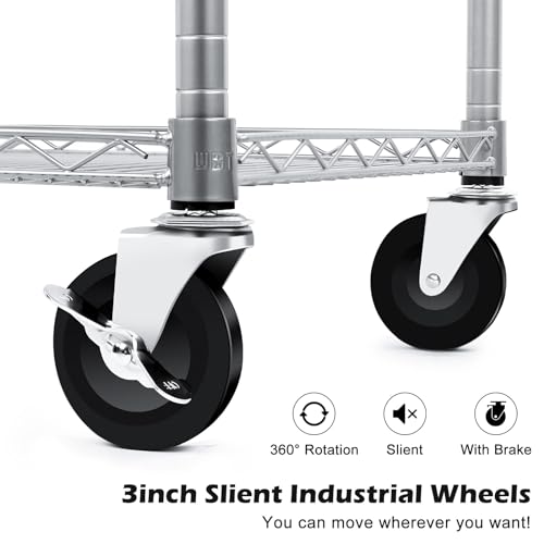 Heavy Duty 3 Tier Utility Cart,Wire Rolling Carts with Wheels, Commercial Grade Service Cart with Shelving Liners and Handle Bar Metal Carts for Kitchen Office Hardware - color: 750lbs Capacity Silver