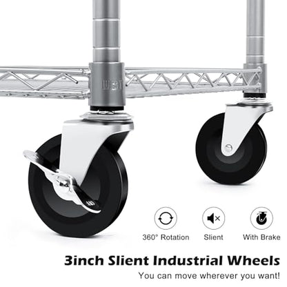 Heavy Duty 3 Tier Utility Cart,Wire Rolling Carts with Wheels, Commercial Grade Service Cart with Shelving Liners and Handle Bar Metal Carts for Kitchen Office Hardware - color: 750lbs Capacity Silver