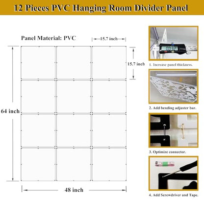 Lchen Solid Hanging Room Divider,12 Pieces Solid Board Screen Panels White Home Decoration Room Partition (White Board,15.7"x15.7"x0.03") - color: White03