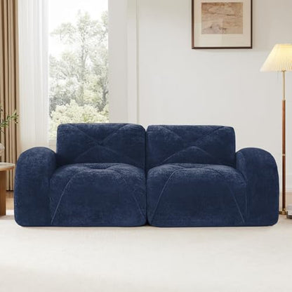 Blue Loveseat Sectional Couches for Living Room, Velvet Fabric Boneless Couch in a Box, No Assembly Required Cloud Modular Sectional Sofa Love Seat, Foam Couch Compressed Sofa Set, Sofas para Sala - color: Blue, size: 2 Seater