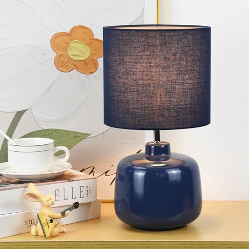 Oslo Small Ceramic Table Lamp for Living Room and Bedroom,Modern Kids Night Table Lamp,Φ7.09×H13.39IN,Bulb Excluded,Light Pink,Navy Blue - color: Navy Blue