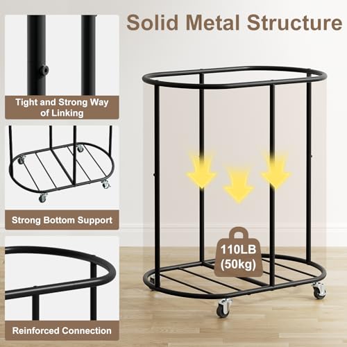200L Double Laundry Hamper with Lid & Wheels, Oval Rolling Laundry Basket | Gasvadivum Sturdy Metal Large Laundry Cart with 2 Removable Bags, Dirty Clothes Hamper 2 section for Bathroom, Bedroom, Black - color: Black, size: 200L(24.8"L x 16.9"W x 31.5"H)