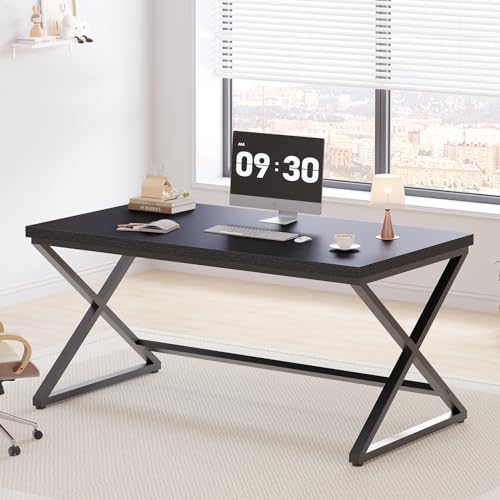 Black Computer Desk Writing Desk for Home Office, Black Oak, 55 Inch | Modern Simple Pc Gaming Writing Study Desk in Bedroom, Industrial Wood Metal Laptop Workstation Executive Work Computer Table - color: Black Oak, size: 55 inch