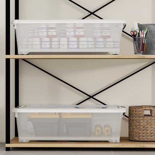 20 Quart Under Bed Storage Containers with Wheels – Clear Plastic Storage Bins with Lids, 4-Pack, Easy-Glide Wheeled Organizer for Closet, Dorm & Seasonal Items