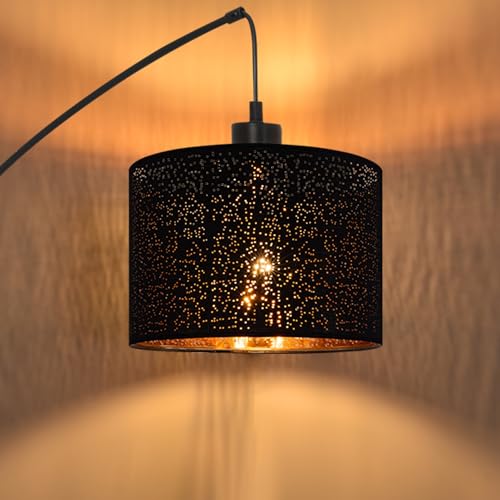 Dimmable Floor Lamp-3 Lights Arc Floor Lamps for Living Room,Modern Tall Standing Lamp With Black Drum Hollow-carved Linen Shades,Gothic Mid Century Tree Floor Lamp for Bedroom Corner,Bulbs Included - size: E